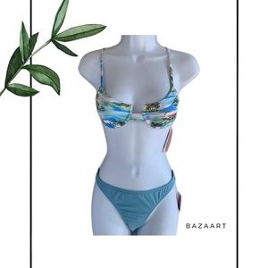 Xhilaration Tropical Demi Bikini Top & Xhilaration Blue Bikini Bottom